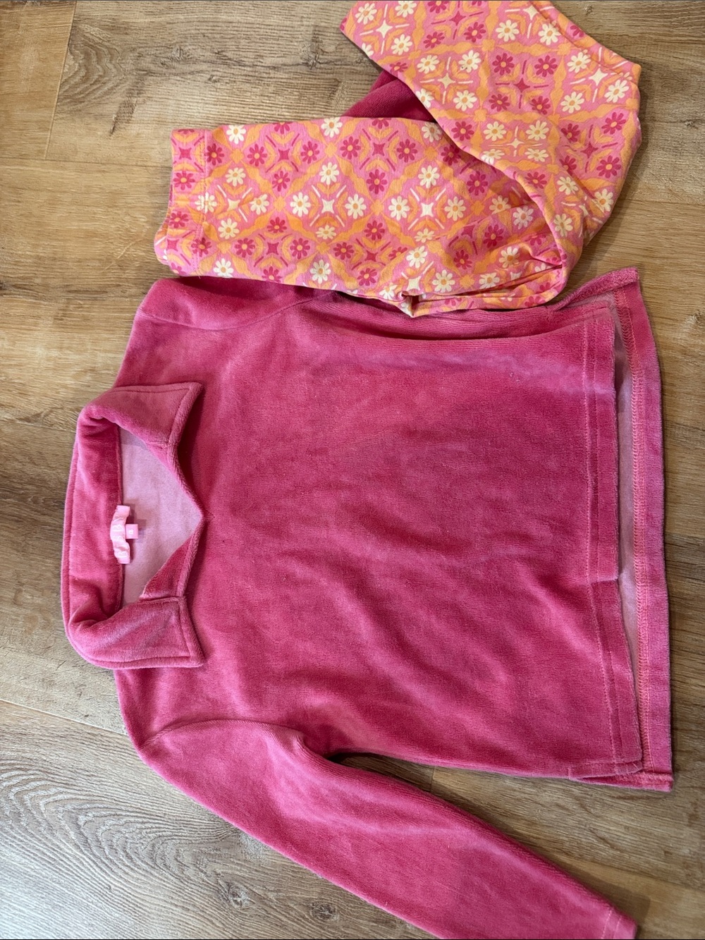 Girls Plush Pink Pullover Sweatshirt with Floral Accent Top